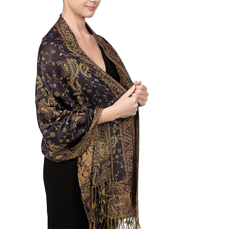 Women's vintage paisley jacquard tassel scarf, view 5 - MRSLM