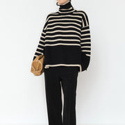 women's loose striped turtleneck sweater, view 2 - MRSLM