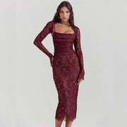 spaghetti strap lace bodycon dress, view 2 - MRSLM