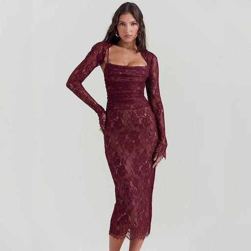 spaghetti strap lace bodycon dress - MRSLM