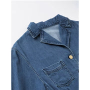mid-length denim A-line dress with lapel collar, view 6 - MRSLM