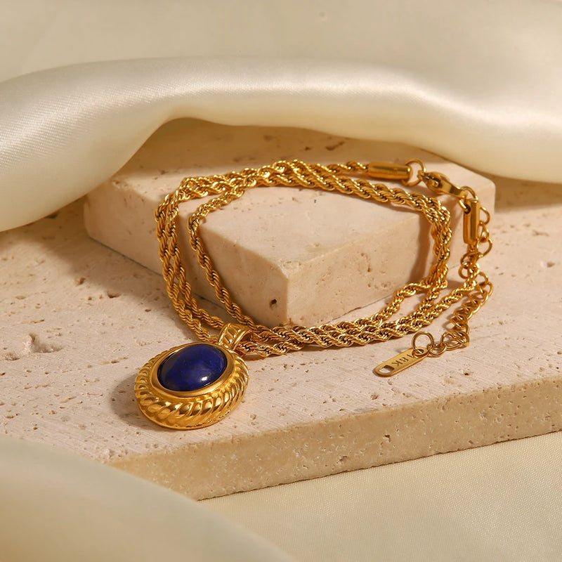 gold plated lapis pendant necklace, view 6 - MRSLM