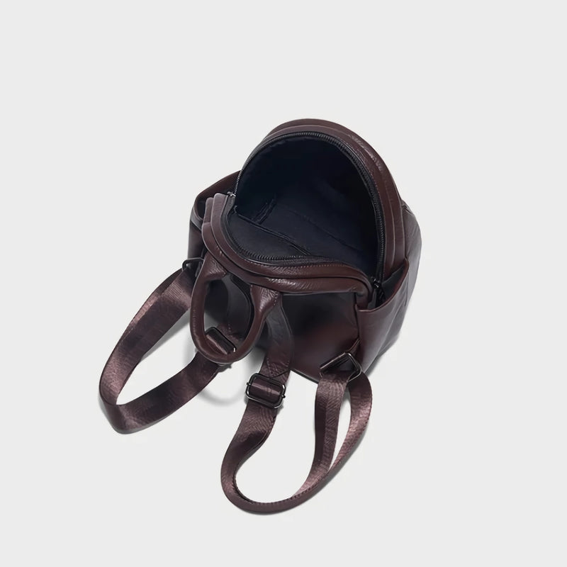 Deep coffee leather backpack for women, view 8 - MRSLM