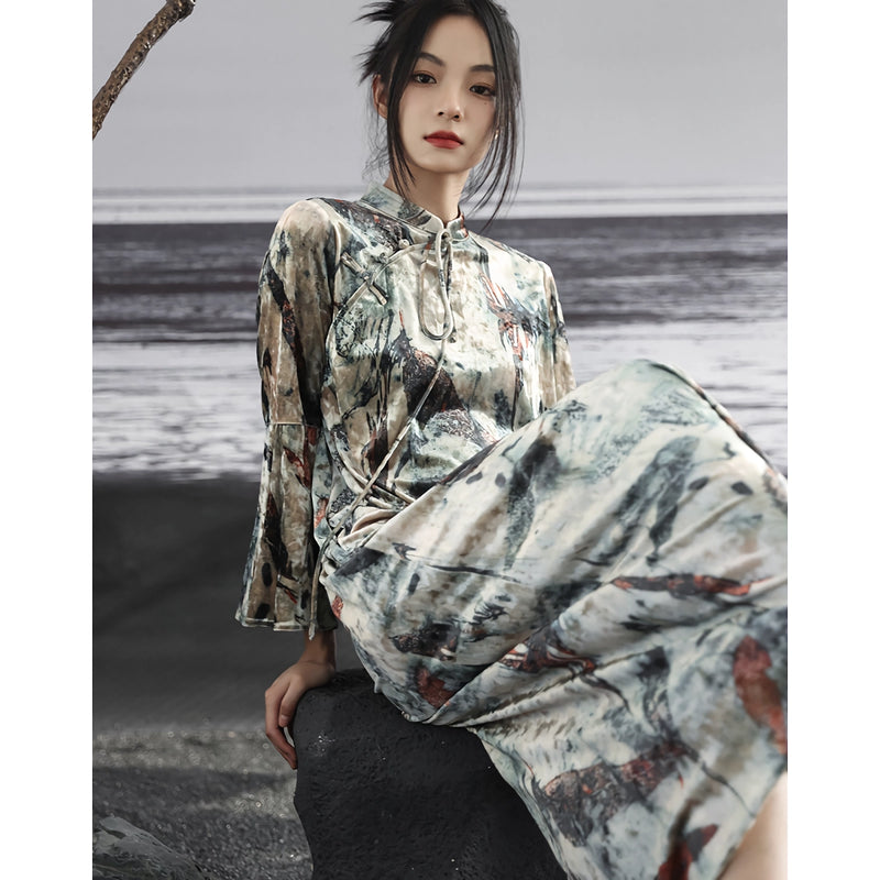 dark velvet retro long dress, view 5 - MRSLM