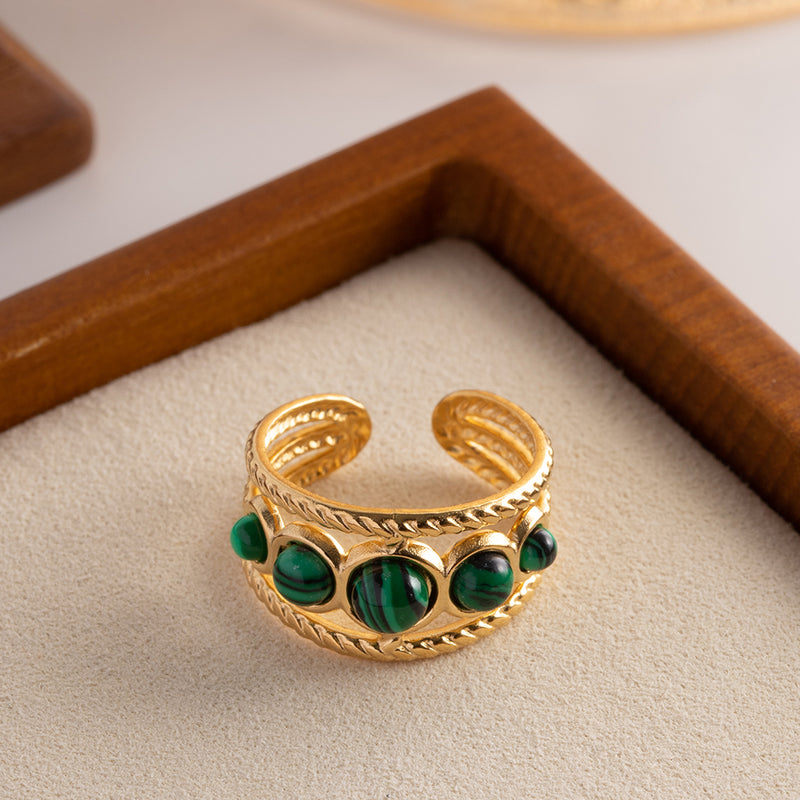 malachite gold ring, view 6 - MRSLM