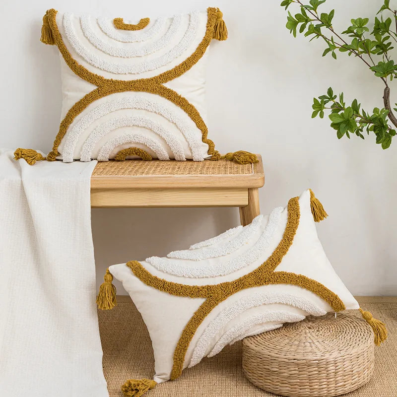 geometric embroidered tufted pillow cover, view 6 - MRSLM