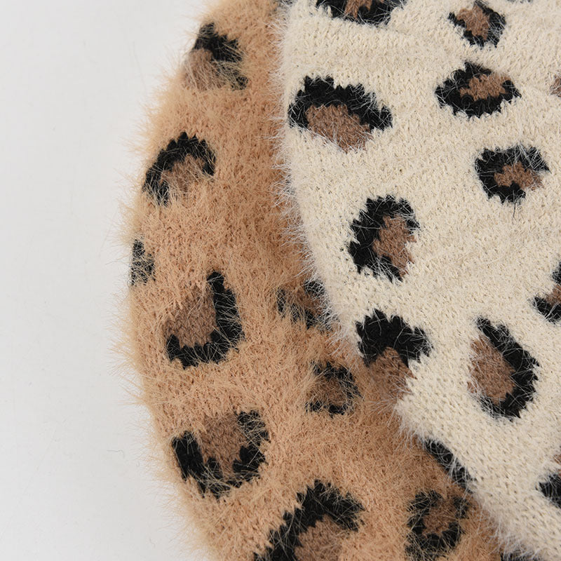 leopard knitted plush beret, view 4 - MRSLM