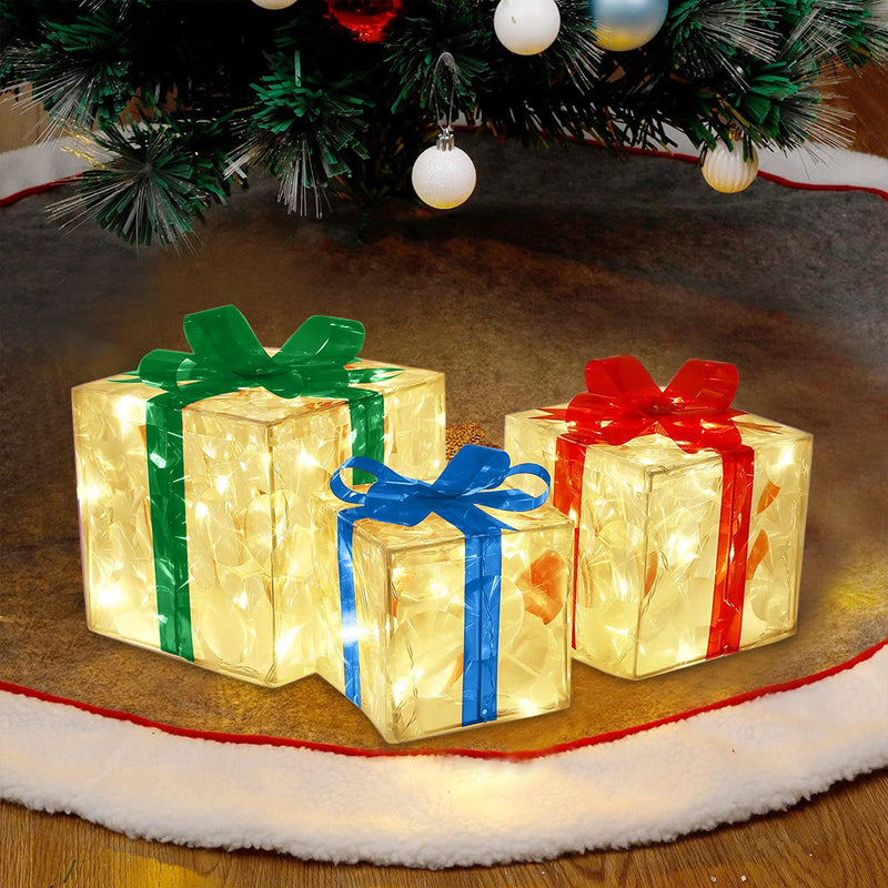 Light-up Christmas gift box decorations with bow, view 7 - MRSLM