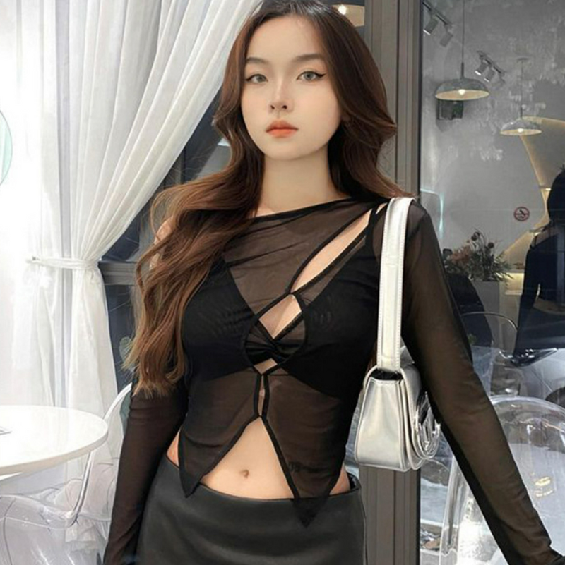 off-shoulder hollow-out flared sleeve top, view 6 - MRSLM
