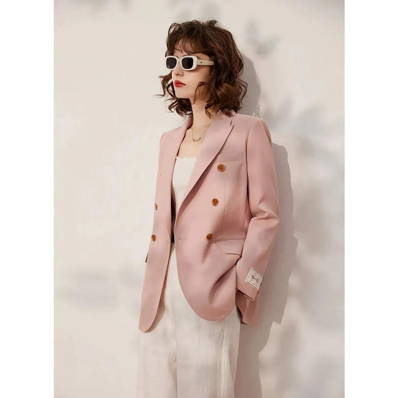 pink double breasted blazer, view 3 - MRSLM