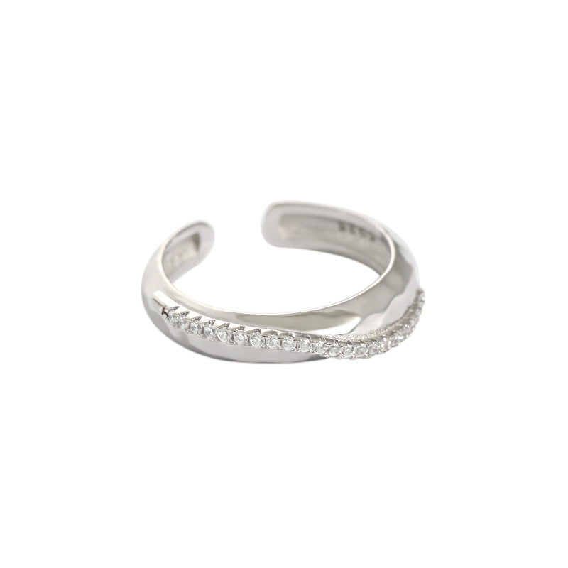 s925 sterling silver zircon open ring, view 3 - MRSLM