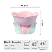 flower shaped elevated ceramic cat bowl, view 8 - MRSLM