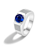 s925 silver retro round gemstone halo ring, view 4 - MRSLM