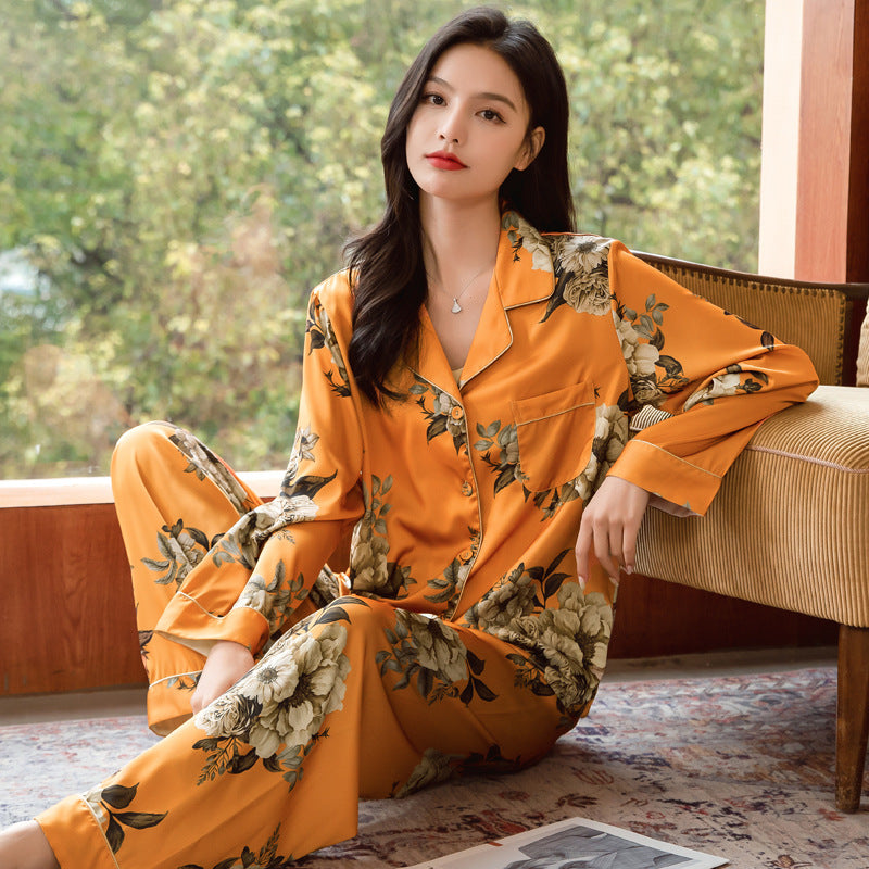 women's ice silk long sleeve lounge set, view 2 - MRSLM