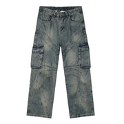 men's patchwork gradient wide leg denim pants, view 3 - MRSLM