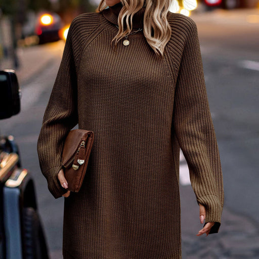 fashion slit pullover high-neck dress - MRSLM