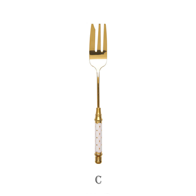 gold dessert fork, view 4 - MRSLM