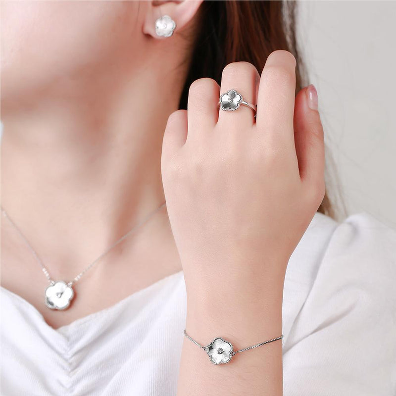 floral stainless steel jewelry set, view 7 - MRSLM