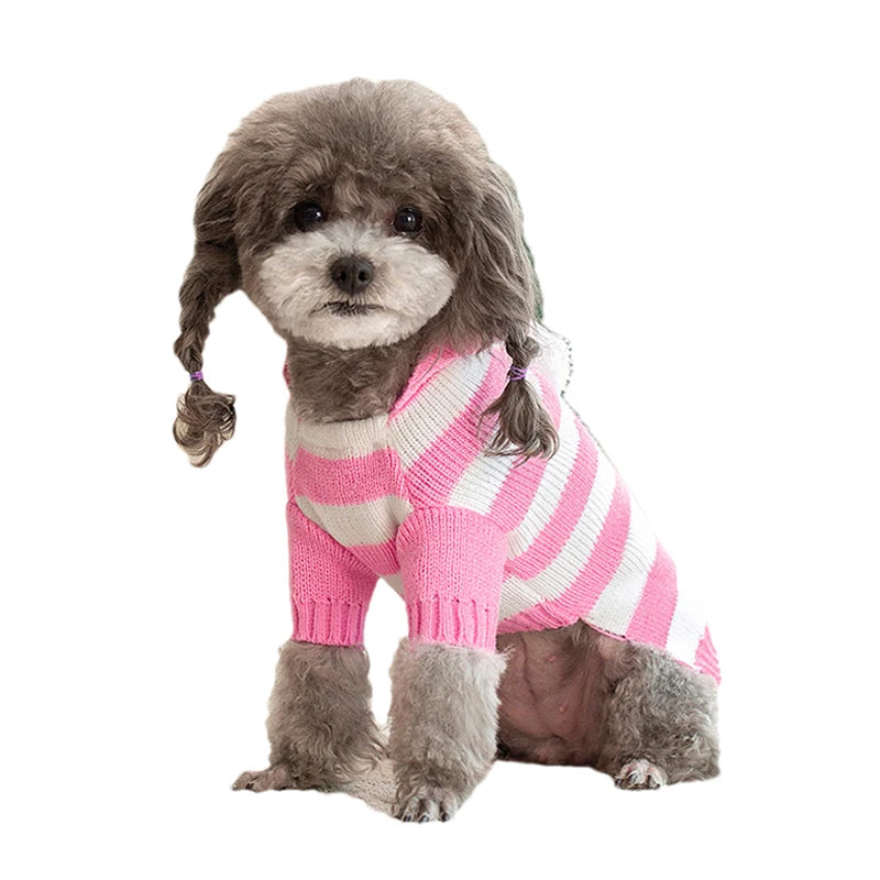 knitted striped dog sweater, view 2 - MRSLM