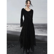 dark velvet lace splice dress, view 3 - MRSLM