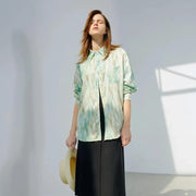satin print long sleeve blouse, view 7 - MRSLM