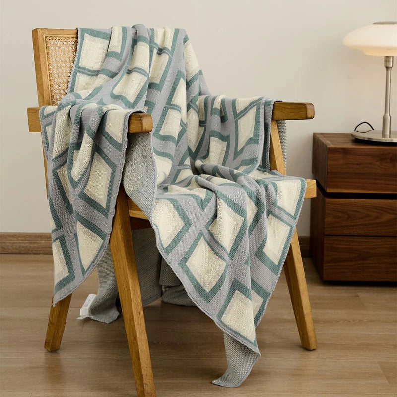 Modern plaid knitted throw blanket, view 8 - MRSLM