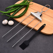 stainless steel 3-way bbq skewers with brush, view 3 - MRSLM
