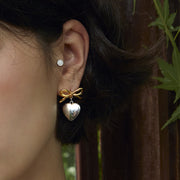 18K gold plated bow heart pendant earrings, view 5 - MRSLM