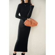 Women's slim-fit long knitted wool dress, view 4 - MRSLM