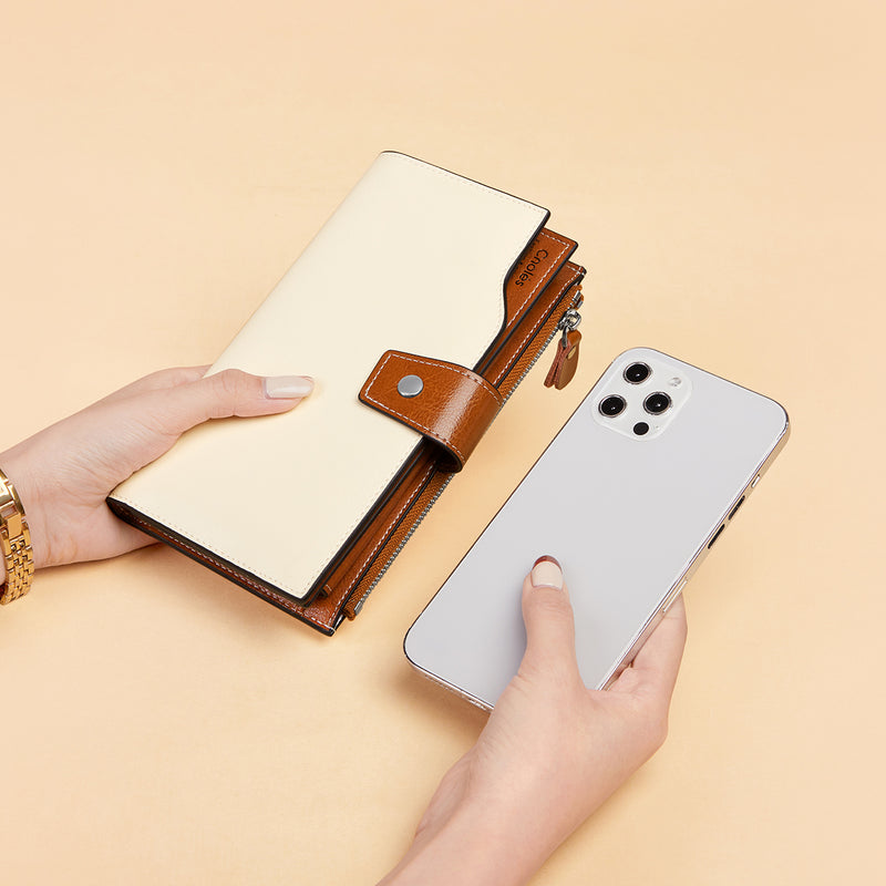 elegant women's long leather wallet, view 6 - MRSLM