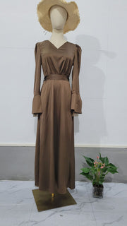 retro v-neck puff sleeve dress, view 5 - MRSLM