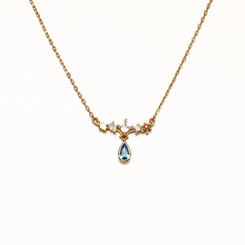 S925 silver 14K gold-plated blue drop necklace, view 3 - MRSLM