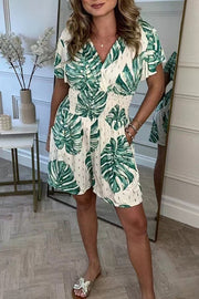 Leaf print short-sleeve summer outfit for women, view 9 - MRSLM