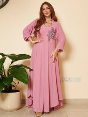 women's long sleeve loose dress with chest applique, view 2 - MRSLM