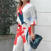 casual printed long sleeve top and loose pants set, view 5 - MRSLM