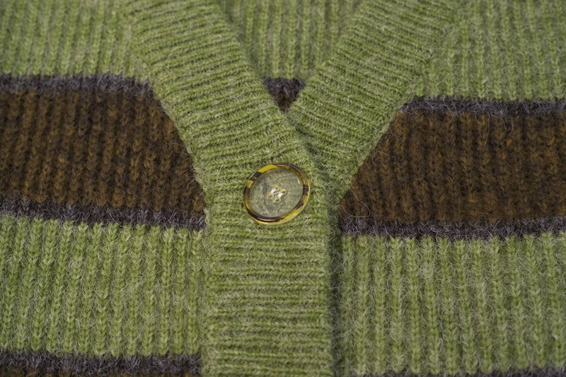 Women's green striped knit cardigan, view 9 - MRSLM
