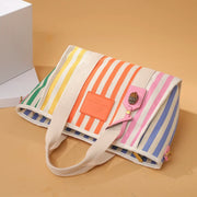 colorful striped canvas tote bag, view 3 - MRSLM