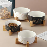 marble pet bowl with bamboo stand - MRSLM