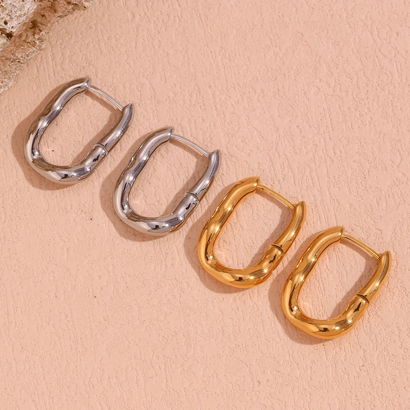 u-shaped gold plated hoop earrings, view 9 - MRSLM