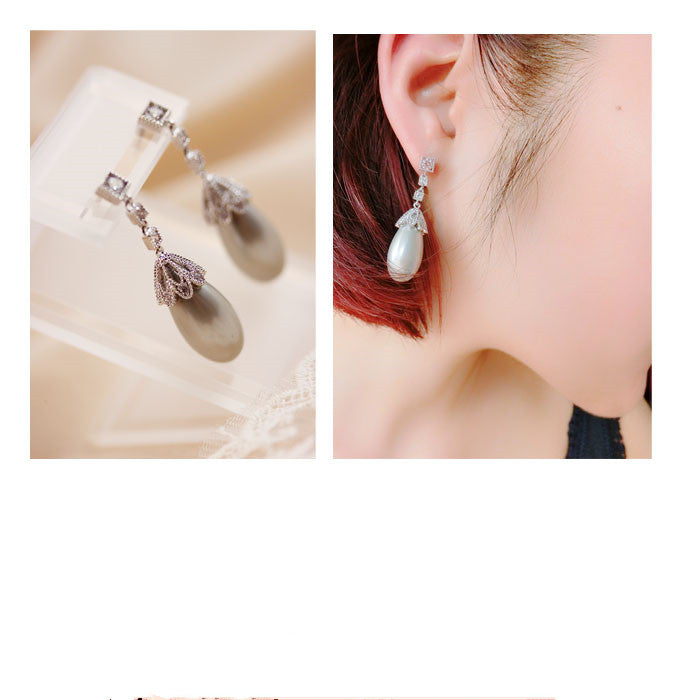 Vintage pearl drop earrings, view 2 - MRSLM
