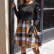 plaid long sleeve dress, view 3 - MRSLM
