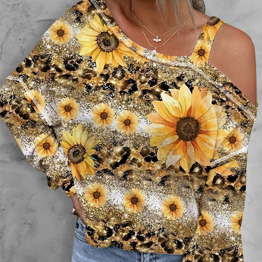 sunflower print one-shoulder loose top - MRSLM