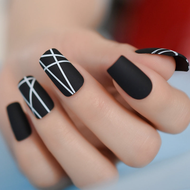 matt black medium square fake nails, view 7 - MRSLM