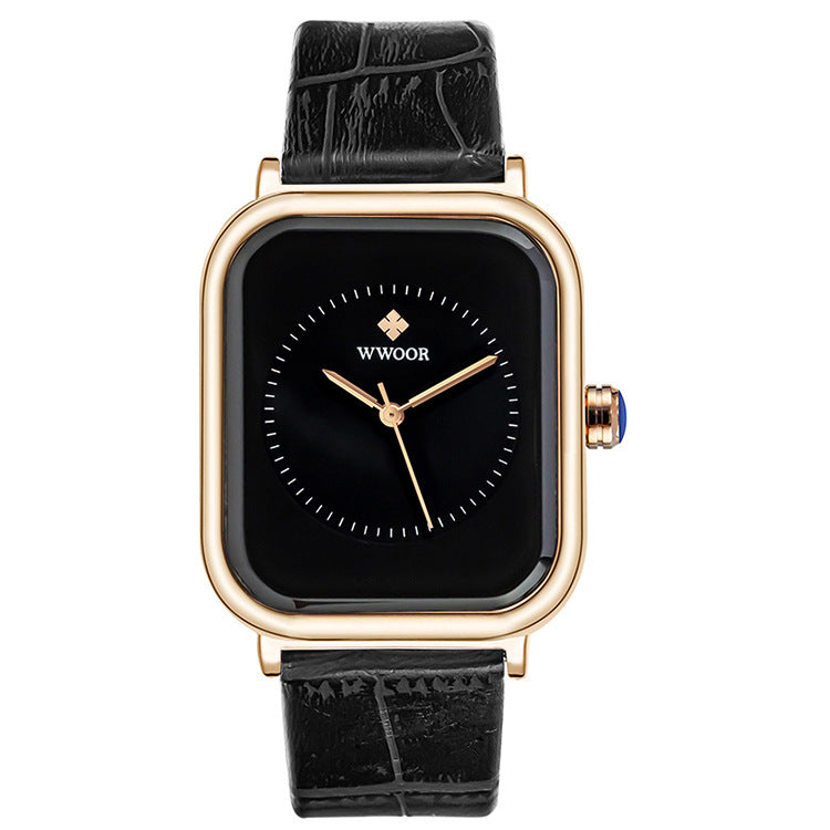 ladies square dial leather strap watch - MRSLM