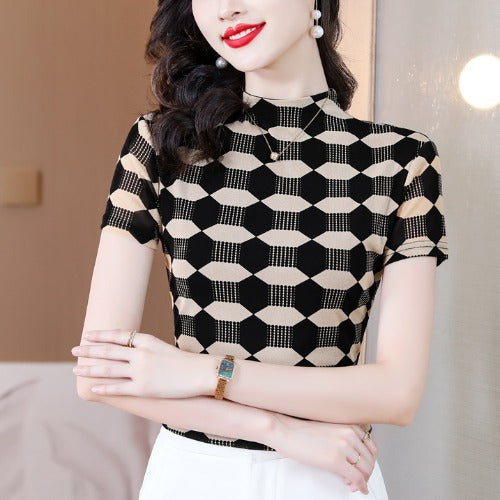 women's geometric mesh slim fit top - MRSLM