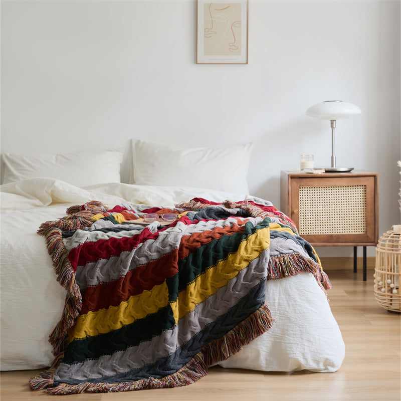 Elegant wool blend blanket with tassel edges, view 6 - MRSLM