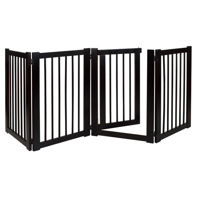 espresso hardwood freestanding pet gate with walk-through door, view 4 - MRSLM