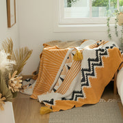 bohemian cotton throw blanket with tassels, view 2 - MRSLM
