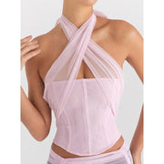 halter neck backless lace tank top, view 10 - MRSLM