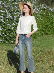 white cotton puff sleeve blouse, view 5 - MRSLM